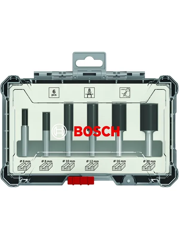 Bosch Sett med fresejern, 6 notfreser, 1/4" tange 6-piece Straight Router Bit Set.