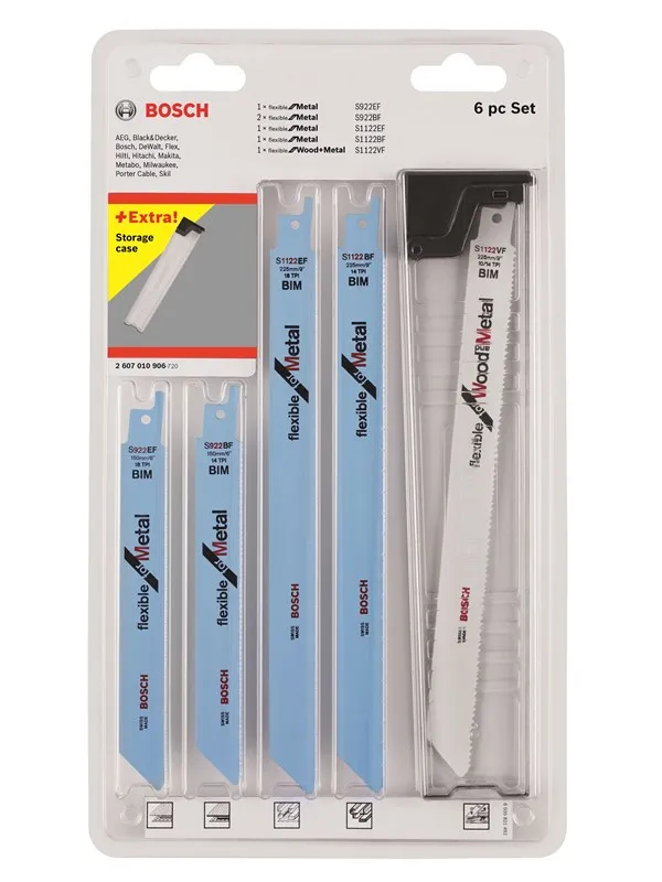 Bosch Wood and Metal-bajonettsagbladsett, 6 deler S 922 EF; S 922 BF (2x); S 1122 EF; S 1122 BF; S 1122 VF