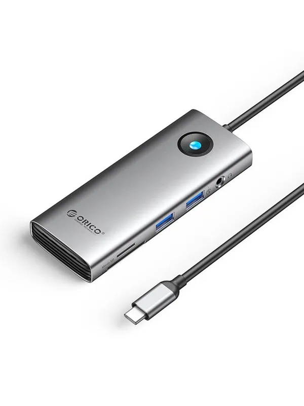ORICO PW11 8in1 USB-C Docking Station 2x USB-A 3.0 1x USB-C PD 100W 1x HDMI 4K 60Hz 1x microSD/SD 1x RJ45 Gigabit Ethernet 1x Audio 3.5mm - Gray USB-hub - Grå