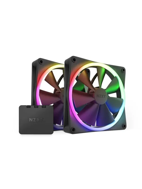 NZXT F140 RGB 2-pack & RGB Controller - Black - Kabinettvifte - 140mm - Svart med RGB LED-lys - 33 dBA