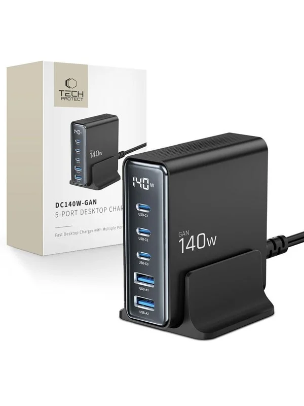 Tech-Protect DC140W-GAN 5-PORT PD140W/QC3.0 Charging Station - Black
