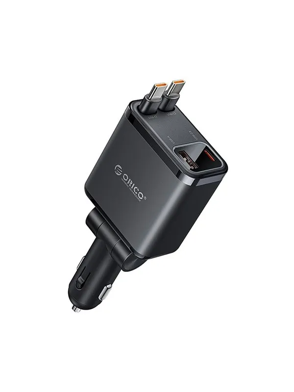 ORICO Twin Reach 45W USB-A + USB-C Car Charger with Two Retractable USB-C Cables - Black