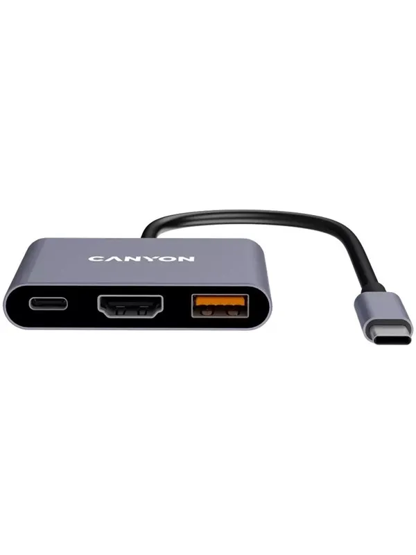 Canyon DS-4 3-i-1 USB-C Hub 4K HDMI, Grå USB-hub - 3 porter - Grå