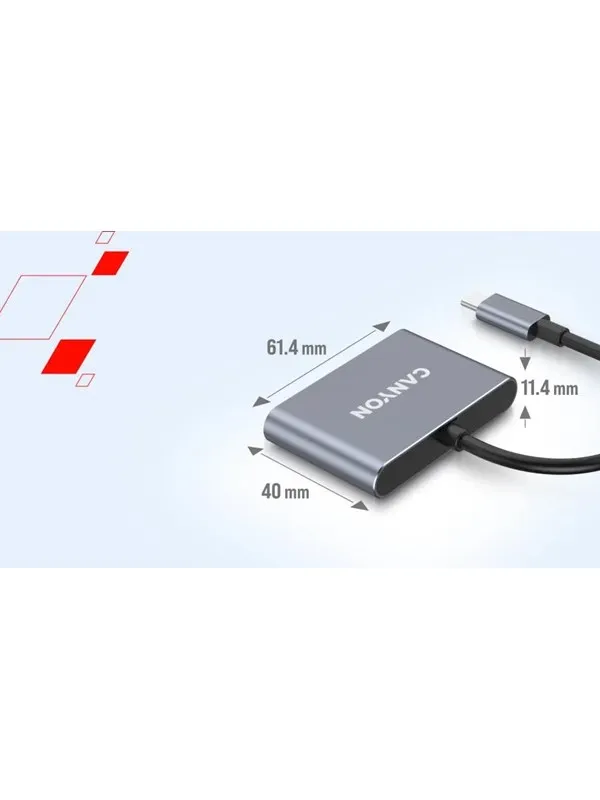 Canyon DS-3 3-i-1 USB-C Hub, Mørkegrå USB-hub - USB 3.0 - 3 porter - Grå