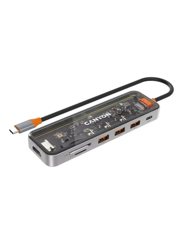 Canyon DS-13 7-i-1 USB-C hub 4K, grå USB-hub - Grå