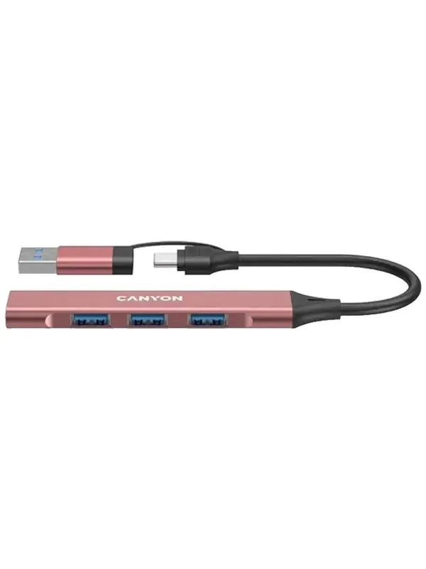 Canyon DS-02 4-i-1 USB-A/C hub, rosa USB-hub - USB 3.0 - 4 porter - Rosa