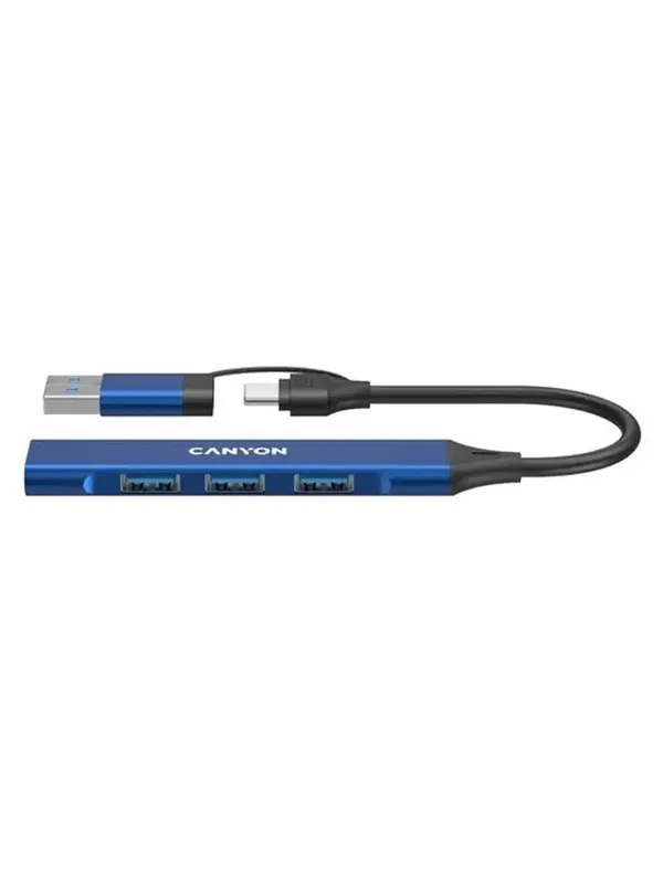 Canyon DS-02 4-i-1 USB-A/C hub, blå USB-hub - USB 3.0 - 4 porter - Blå
