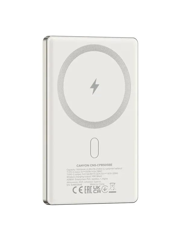 Canyon OnPower 505 MagSafe Powerbank 5000 mAh, Bei - 5000 mAh