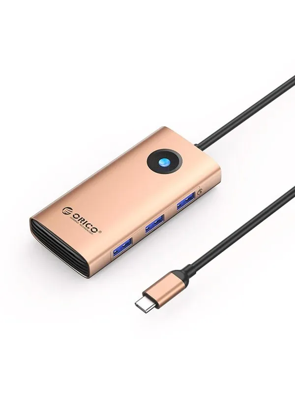 ORICO PW11 6in1 USB-C Docking Station 3x USB-A 3.0 1x USB-C PD 100W 1x HDMI 4K 30Hz 1x RJ45 Gigabit Ethernet - Rose Gold USB-hub - USB 3.0 - 6 porter