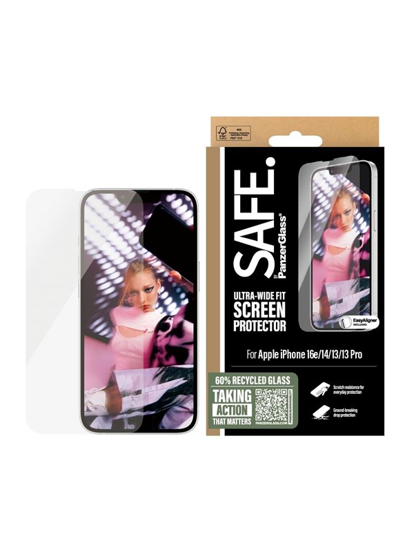 SAFE by PanzerGlass Screen Protector iPhone 17e | 16e | 14 | 13 | 13 Pro | Ultra-Wide Fit w. EasyAligner