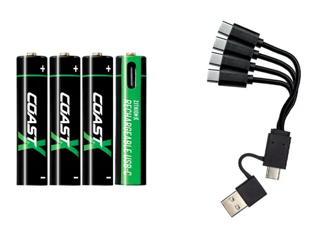 Coast AAA 750 mAh USB-C genopl. batterier, 4stk