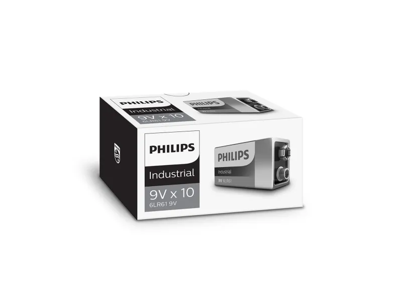 Philips Industrial alkaline batteri 6LR61 9V, 10 stk