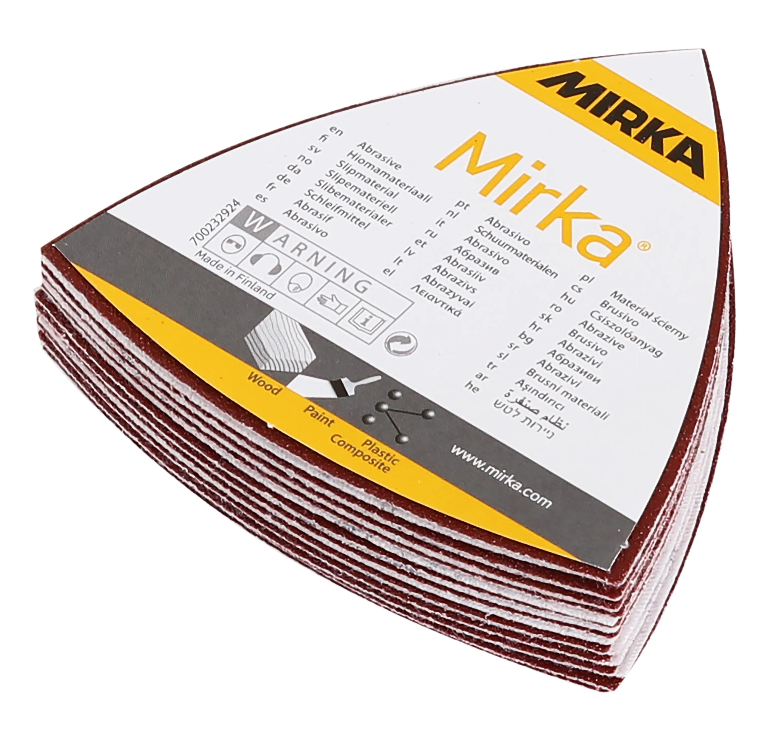 Mirka Abrasive Rød, 93x93x93 mm trekantslipeark med 6 huller