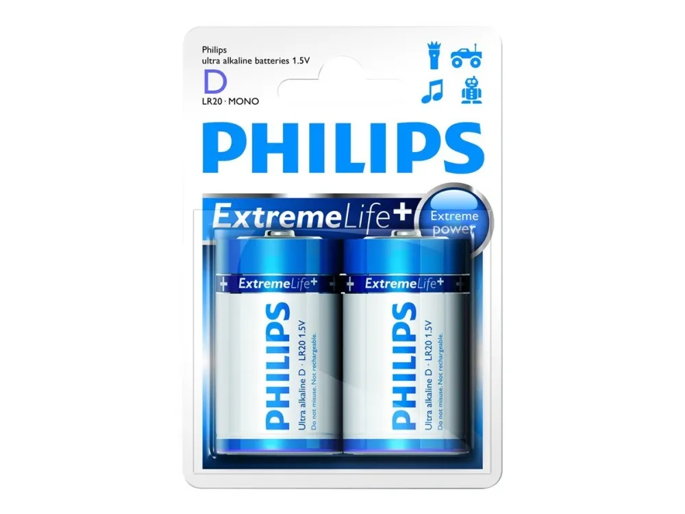 PHILIPS batteri ultra alkaline D 2-pak