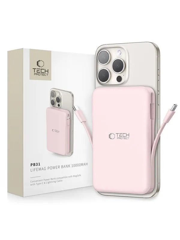 Tech-Protect PB31 LifeMag MagSafe 10000 mAh Power Bank - Pink Nødlader - Rosa - 10000 mAh