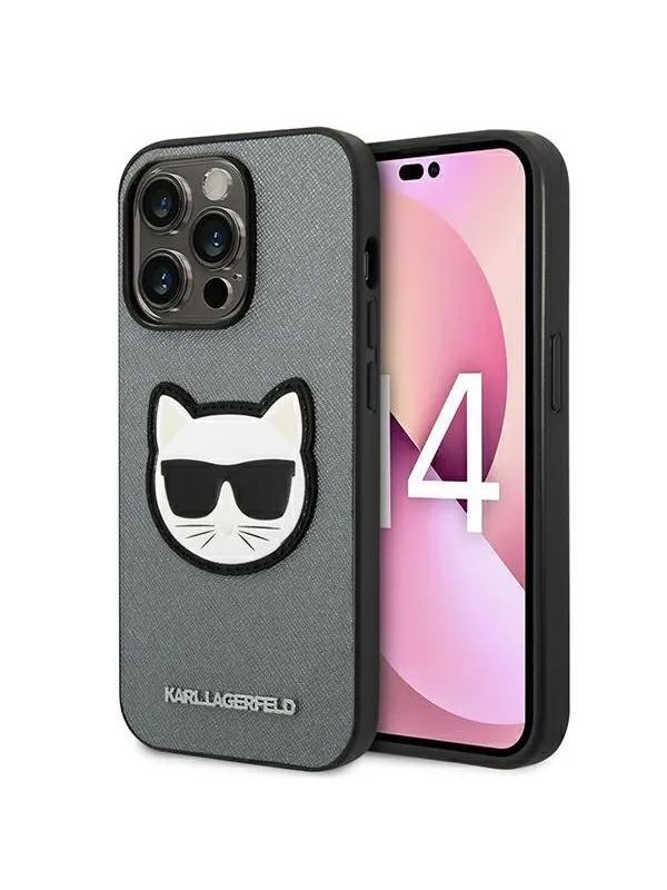 Karl Lagerfeld Saffiano Choupette Head Patch case for iPhone 14 Pro - silver