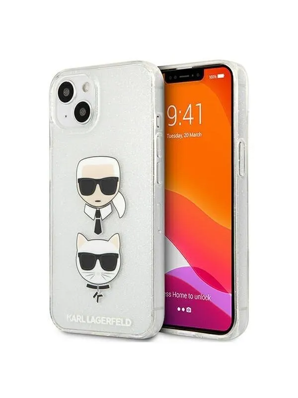 Karl Lagerfeld Glitter Karl's & Choupette Head case for iPhone 13 mini - silver