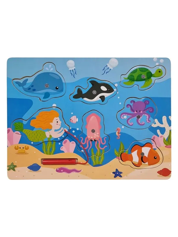 Playwood Wooden Jigsaw Puzzle and Fishing Game - 7 pcs. Tre