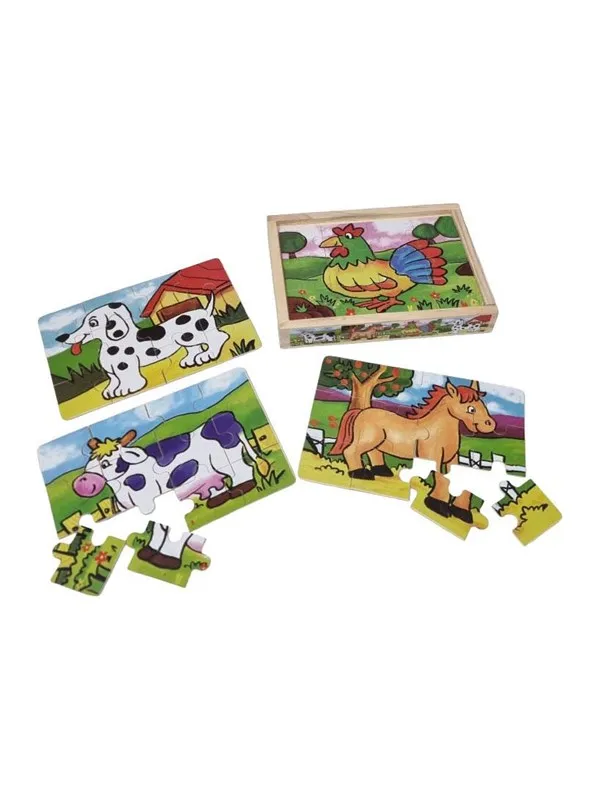 Playwood Four Wooden Jigsaw Puzzles in a Box - 12 Pieces Tre