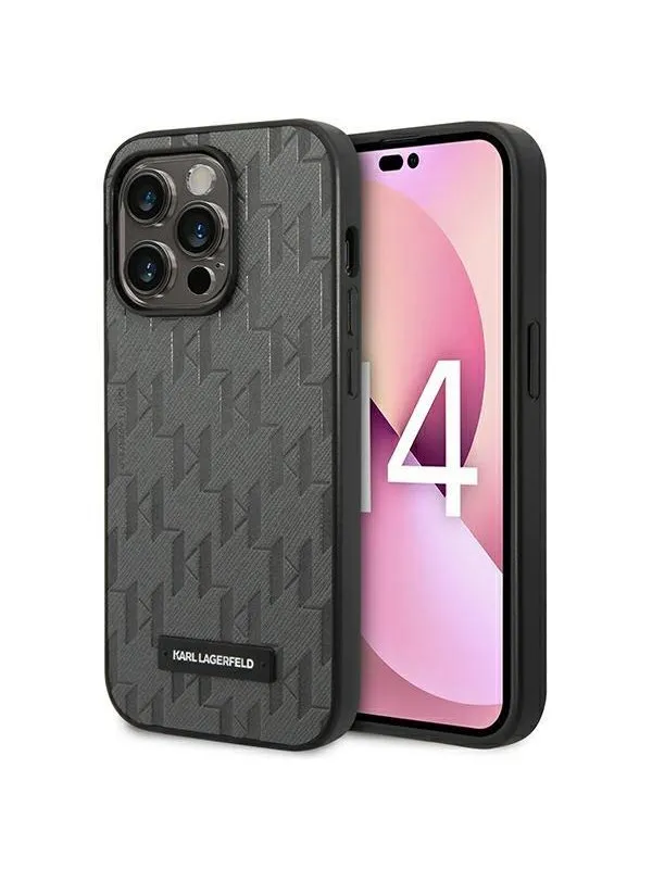 Karl Lagerfeld Saffiano Mono Metal Logo iPhone 14 Pro Max 6.7" Case - Gray