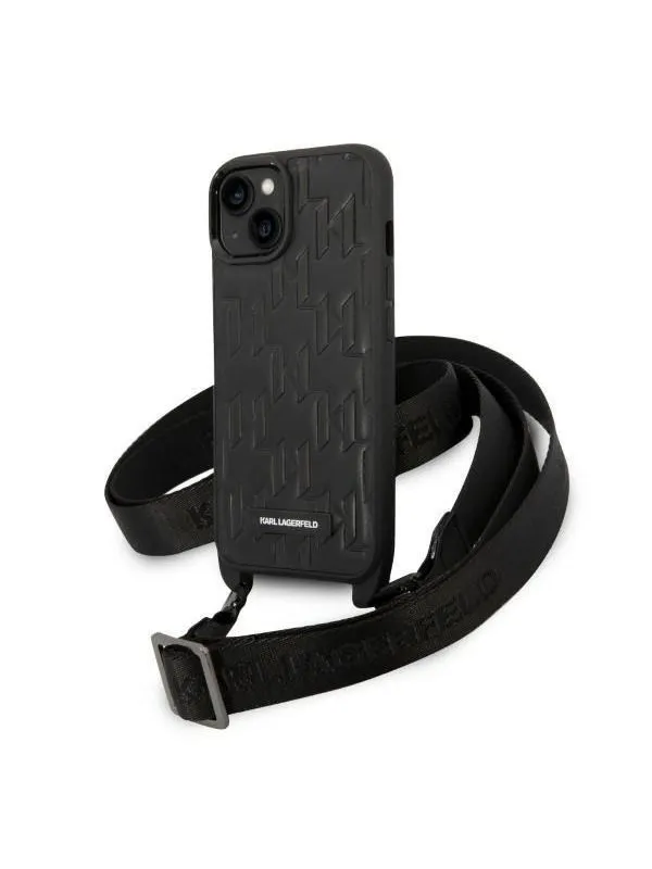 Karl Lagerfeld Monogram Plaque Logo Strap Case for iPhone 14 / 15 / 13 6.1" - Black