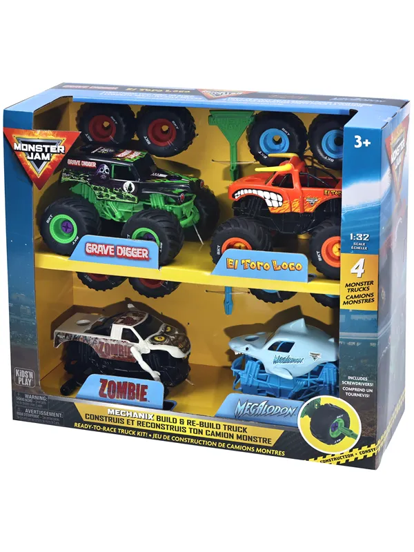 Monster Jam Mechanix 1:32 Build N ReBuild  4 pk GD