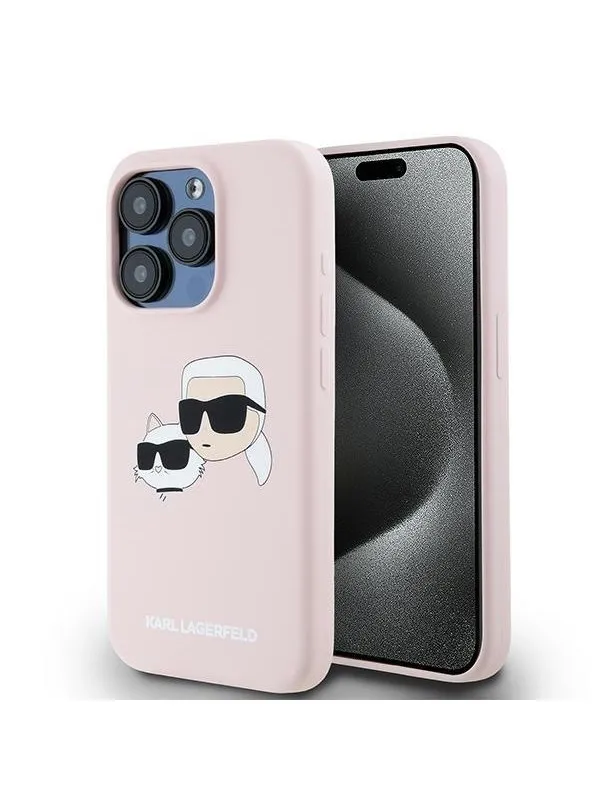 Karl Lagerfeld Silicone Karl&Choupette MagSafe Case for iPhone 15 Pro Max - Pink