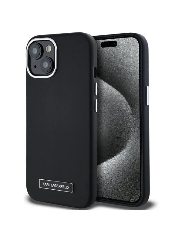 Karl Lagerfeld FW Metal Plate MagSafe iPhone 15 Case - Black