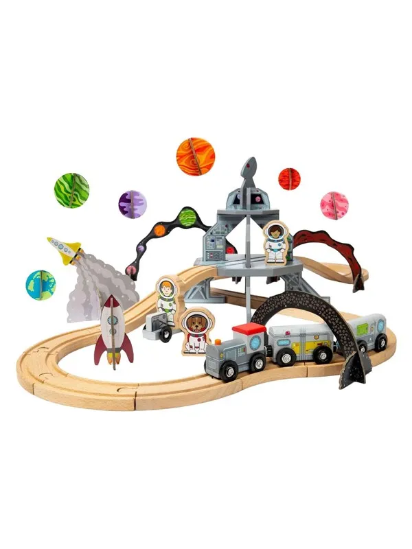Bigjigs Wooden Space Train Set - 40 pcs.