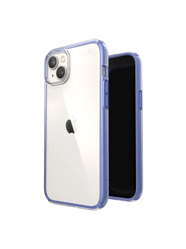 Speck Presidio Perfect-Clear with Impact Geometry - iPhone 15 Plus / 14 Plus Case with MICROBAN Coating - Clear / Grounded Purple