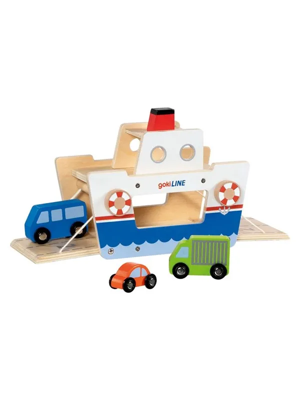 Goki Wooden Ferry with 3 Vehicles