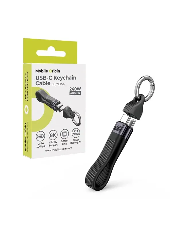 Mobile Origin CB17 240W 40Gbps 8K USB-C Keychain Cable - Black