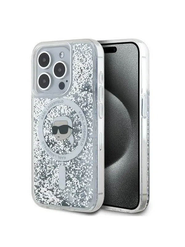 Karl Lagerfeld Liquid Glitter Karl Head MagSafe case for iPhone 15 Pro - transparent