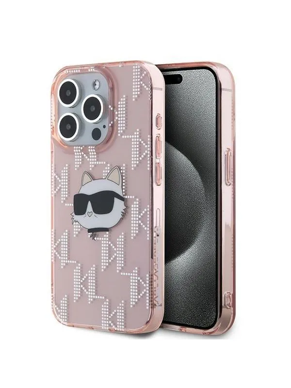 Karl Lagerfeld IML Choupette Head & Monogram case for iPhone 15 Pro Max - pink