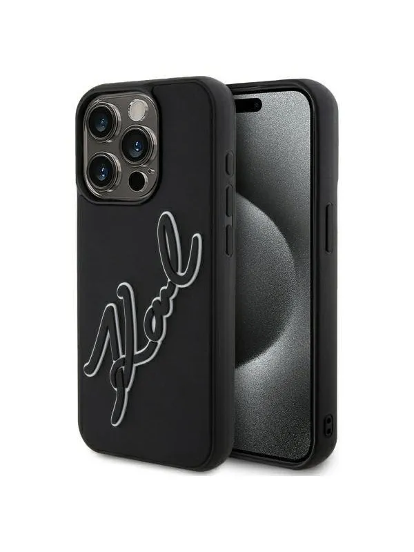 Karl Lagerfeld 3D Rubber Signature Case for iPhone 15 Pro Max - Black