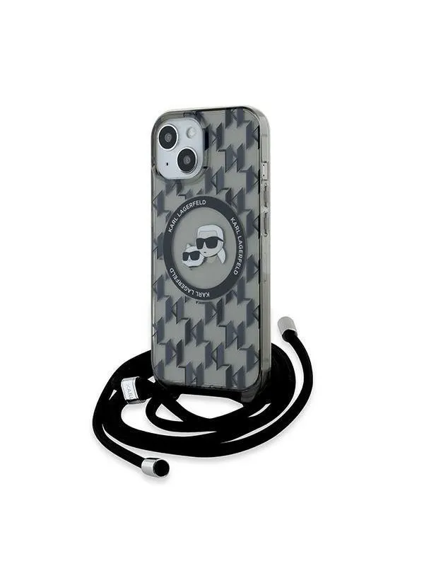 Karl Lagerfeld IML Crossbody Monogram Karl & Choupette Head MagSafe Case for iPhone 15 / 14 / 13 - Black