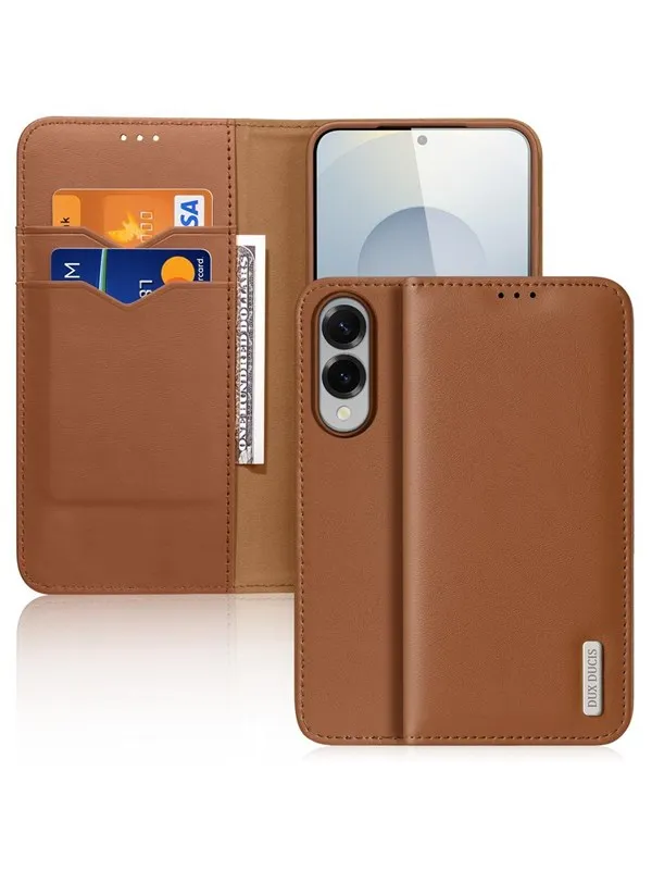 Dux Ducis Hivo Case for Samsung Galaxy S25 Edge with Flip and RFID Protection - Brown