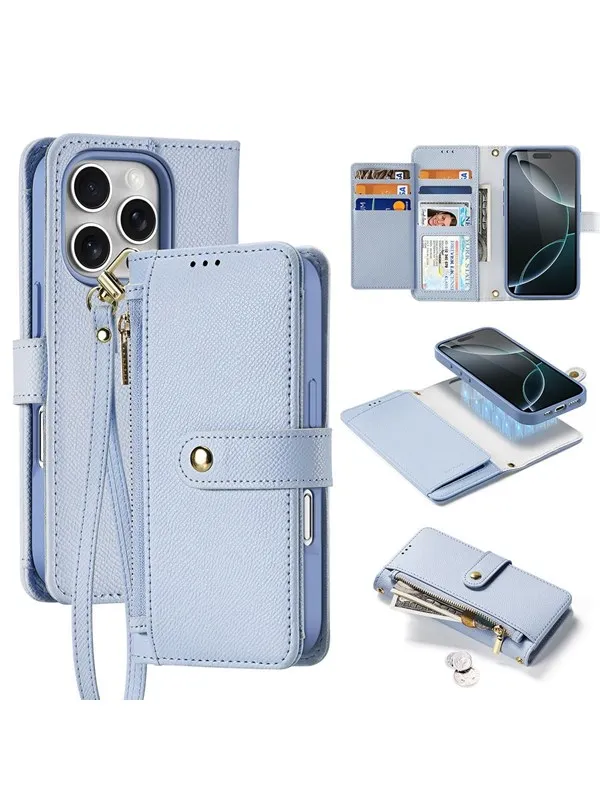 Dux Ducis  Lava Leather Case for iPhone 16 Pro with Detachable Magnetic Wallet - Cyan