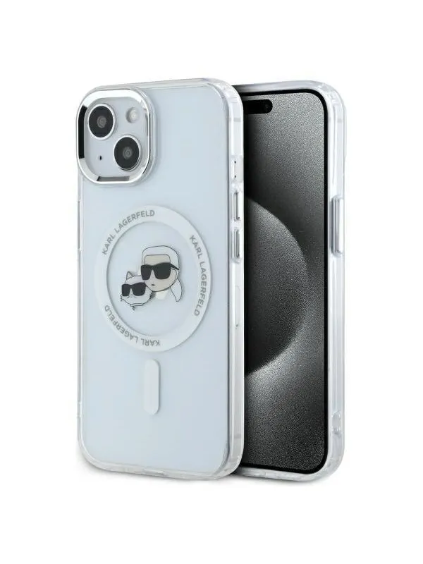 Karl Lagerfeld IML Metal Karl&Choupette Head MagSafe iPhone 15 Case - White