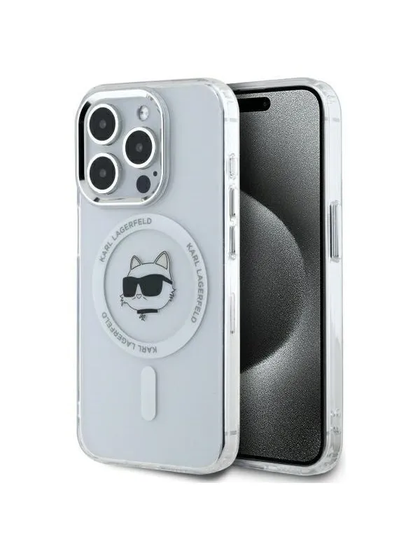 Karl Lagerfeld IML Metal Choupette Head MagSafe iPhone 15 Pro Case - White