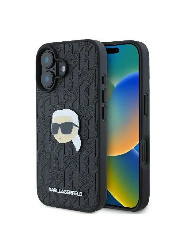 Karl Lagerfeld Monogram Karl Head Pin iPhone 16 Case - Black