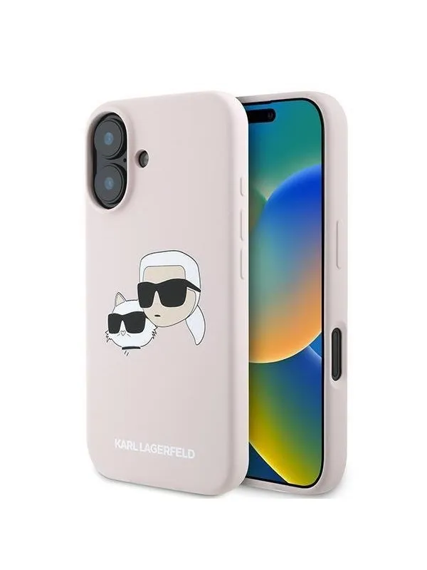 Karl Lagerfeld Silicone Nauble Heads Print MagSafe Case for iPhone 16 Plus - Pink