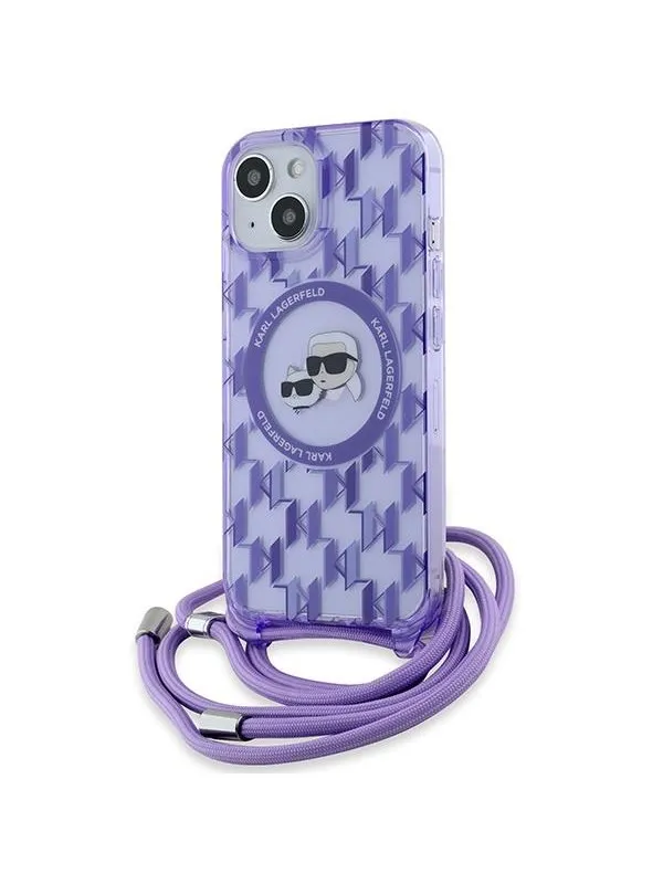 Karl Lagerfeld IML Crossbody Monogram Karl & Choupette Head MagSafe case for iPhone 15 / 14 / 13 - purple
