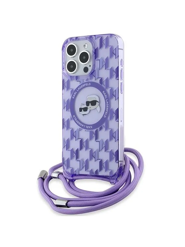 Karl Lagerfeld IML Crossbody Monogram Karl & Choupette Head MagSafe Case for iPhone 15 Pro Max - Purple