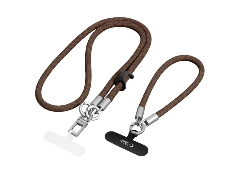 Tech-Protect C10S Crossbody Phone Lanyard (114 cm) + Wrist Lanyard (31 cm) - Brown-Titanium
