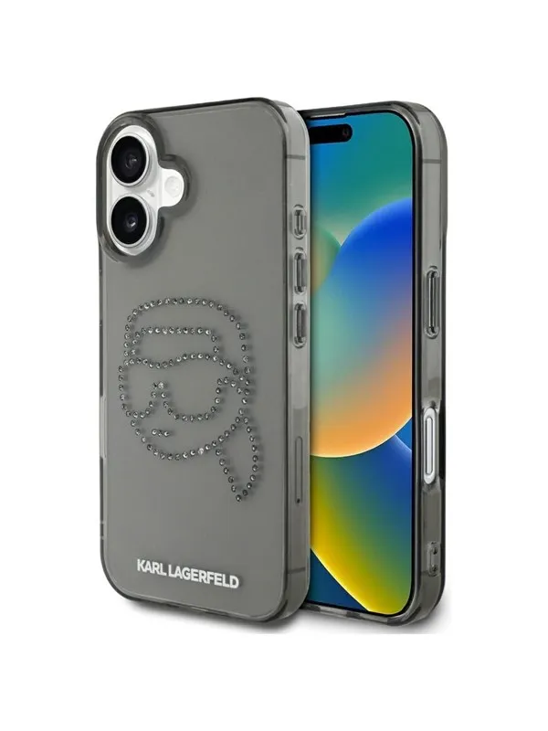 Karl Lagerfeld IML Rhinestones Karl Head Case for iPhone 16 Black
