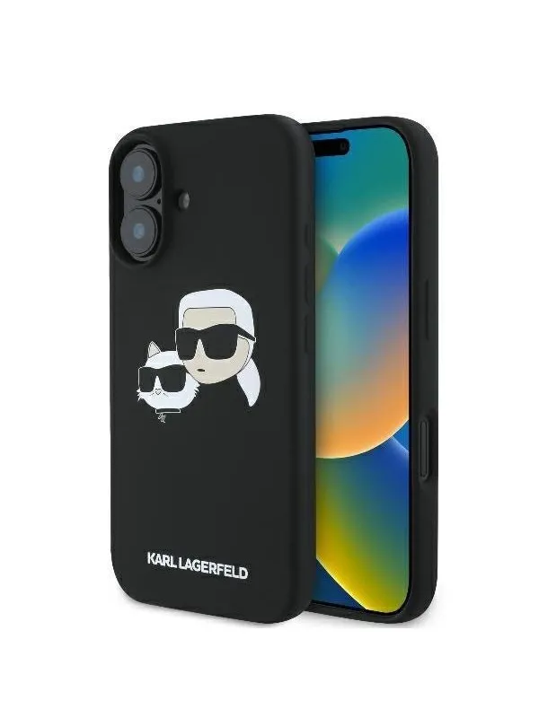 Karl Lagerfeld Silicone Nauble Heads Print MagSafe Case for iPhone 16 - Black