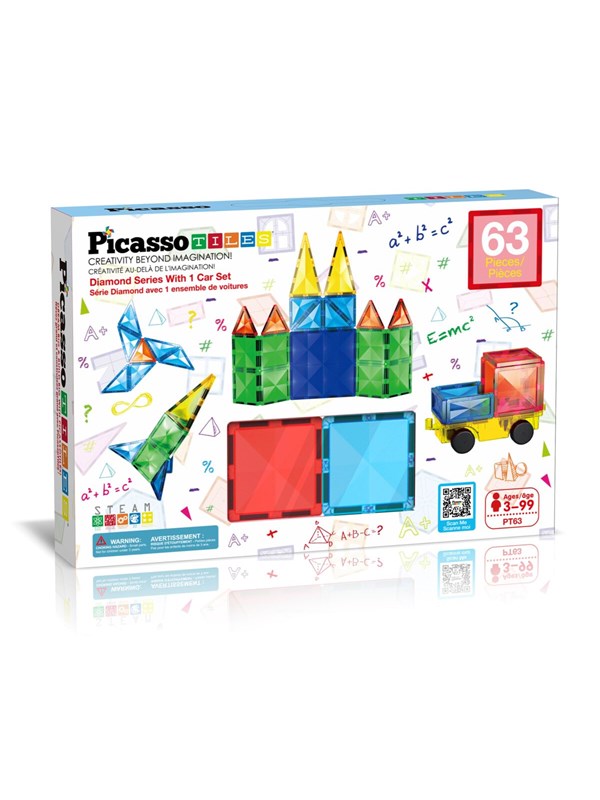 PicassoTiles Diamantserie Magnetiske Fliser sett 63 deler byggesett