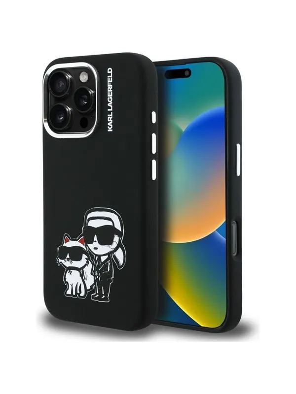 Karl Lagerfeld Silicone Karl&Choupette Sketch MagSafe Case for iPhone 16 Pro - Black