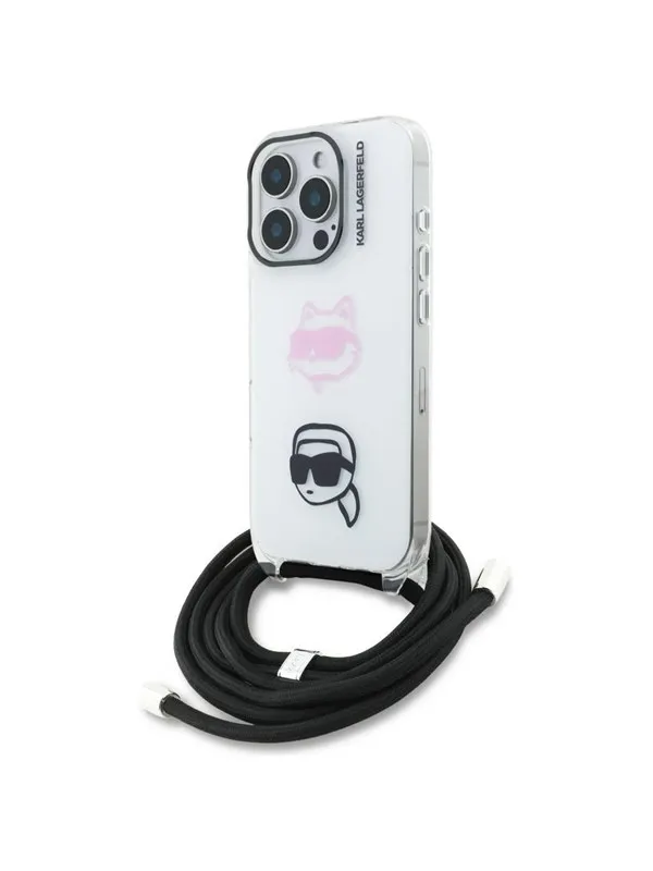 Karl Lagerfeld IML Crossbody Karl&Choupette Head Case for iPhone 16 Pro Max - White